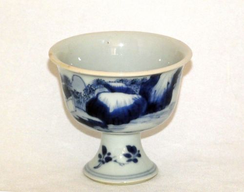 Chinese Blue and White 17th Century Small Stem Cup