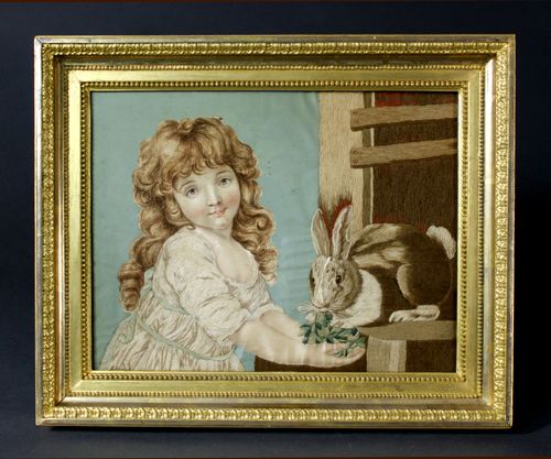 Georgian silkwork of a girl with a rabbit