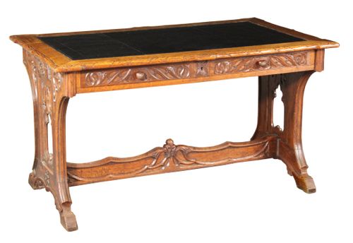 Neo-Gothic carved oak writing table