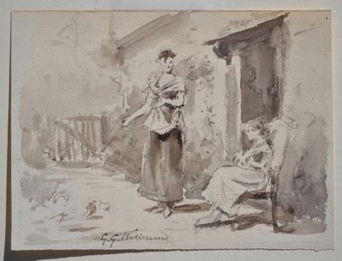 George Goodwin Kilburne - At the Cottage Door - watercolour