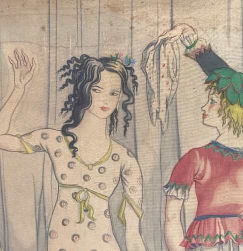 Albert Rutherston - Mimes - Watercolour on silk