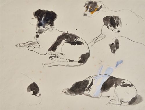John Sergeant - Studies of a Seated Dog - Wash Drawing