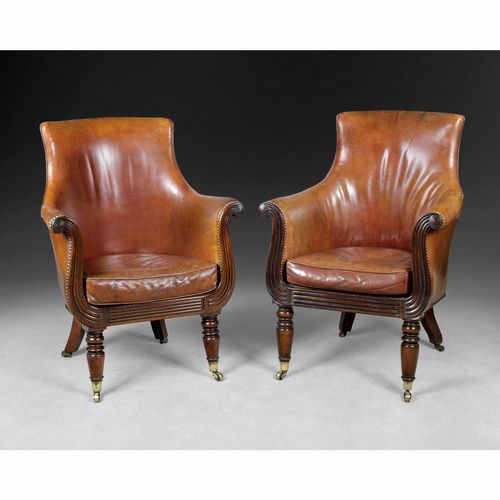 Pair of Regency Mahogany Library Armchairs
