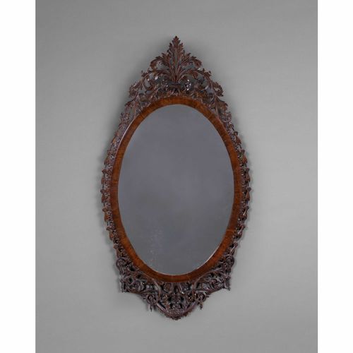 George III Mahogany Oval Fretwork Mirror