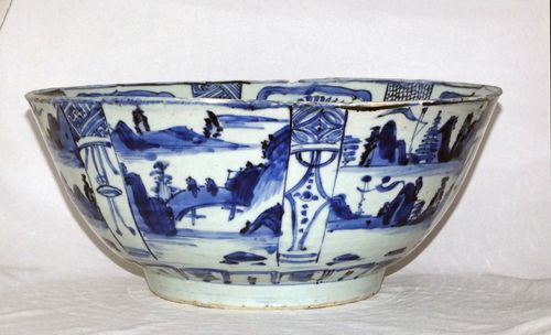 Ming Kraak Blue and White Porcelain Punch Bowl