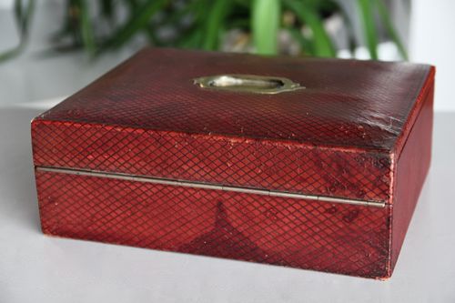 Antique Red Tooled Leather Writing Box