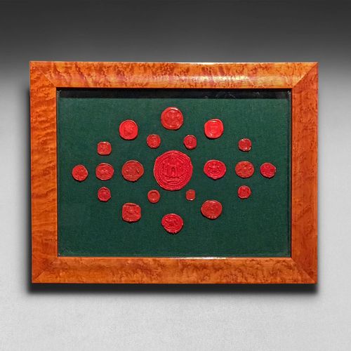 19th Century Framed set of 84 red wax seals