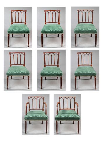Set of 8 Georgian Mahogany Gothic Design Dining Chairs