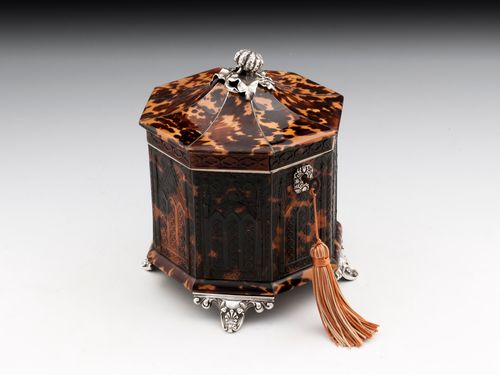 Pressed Tortoiseshell and silver Tea Caddy