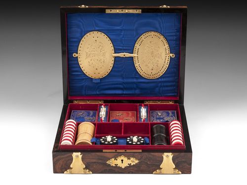 Antique Feathered Walnut Games Box