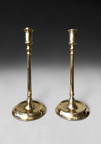 Pair of Early 19th Century Tall Brass Candlesticks