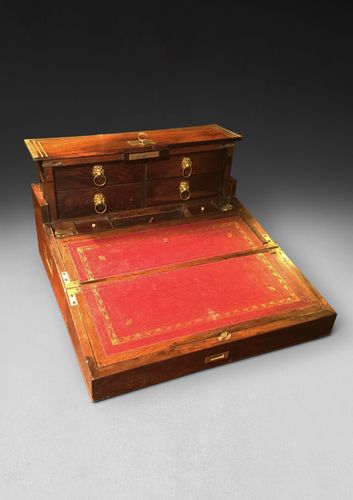Regency Rosewood and Brass Inlaid Campaign Rising Writing Slope