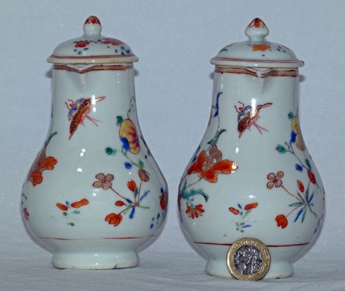 Chinese Qianlong 18th Century Famille Rose pair of Sparrow beak jugs