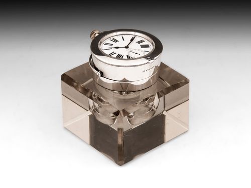 Glass Clock Inkwell