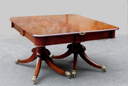 Regency twin pillar mahogany dining table