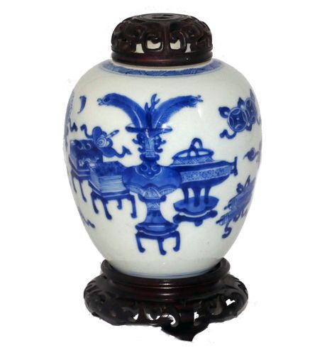 Kangxi - Chinese - 18th Century Blue and White Ovoid Porcelain Jar