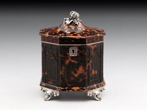 Pressed Tortoiseshell and silver Tea Caddy