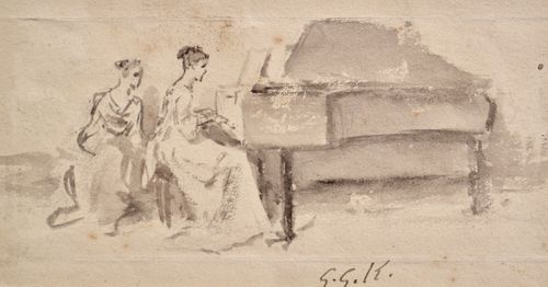 George Goodwin Kilburne - At the Piano - watercolour