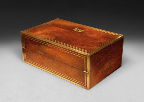 Regency Rosewood and Brass Inlaid Campaign Rising Writing Slope