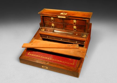 Regency Rosewood and Brass Inlaid Campaign Rising Writing Slope