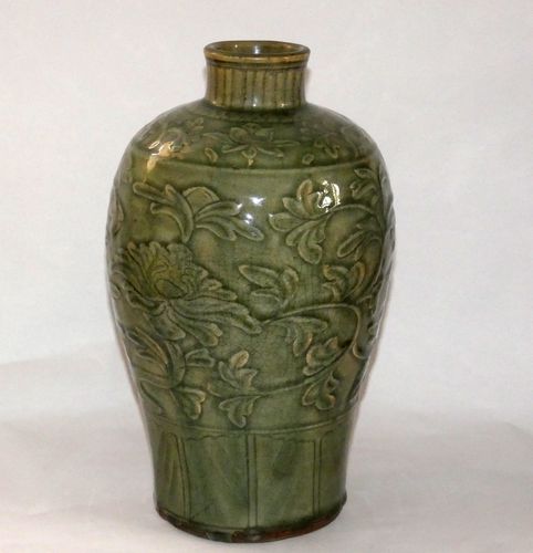 Ming carved Celadon Meiping vase