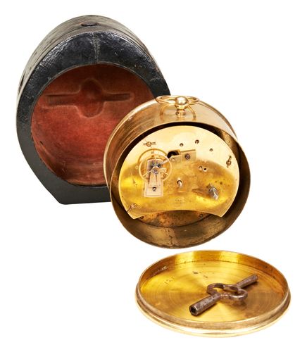 Cased Travel Drum Clock By Pierret