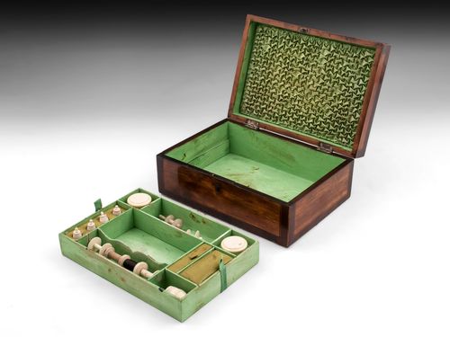 Antique Satinwood Paper Scroll Sewing Box