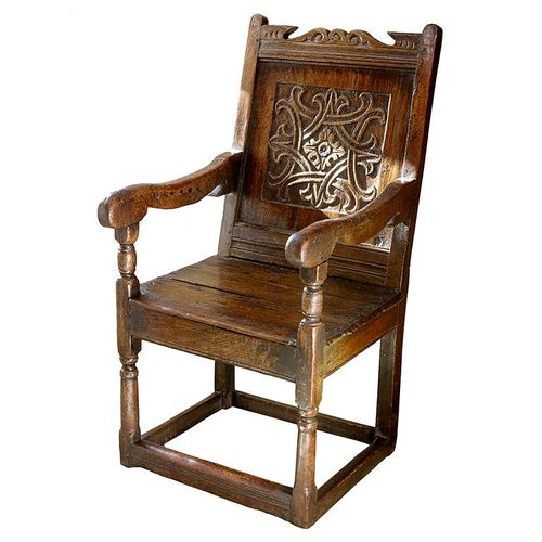 A Mid Century 17th Century Carved Oak Wainscot Chair