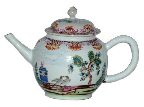 Chinese 18th Century Famille Rose Valentine Pattern Tea Pot