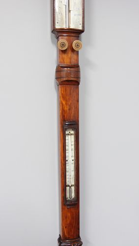 Antique Bow Front Oak Stick Barometer