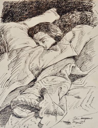 John Sergeant - Sleeping - pen and ink drawing