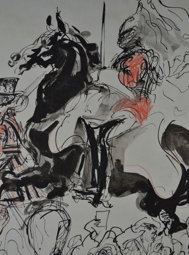 Feliks Topolski - Coronation Lifeguard Escort - watercolour