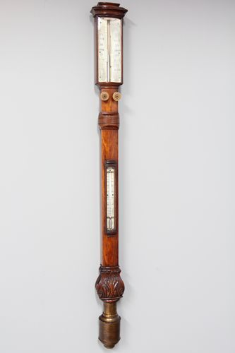 Antique Bow Front Oak Stick Barometer
