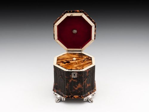 Pressed Tortoiseshell and silver Tea Caddy