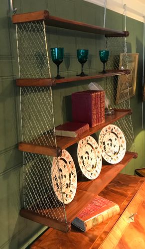 Regency Mahogany and Brass Hanging Shelves