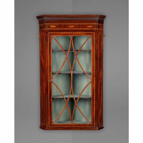 George III Mahogany Inlaid Hanging Corner Cabinet