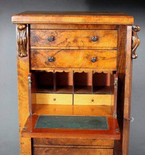 Victorian Burr Walnut Secretaire Wellington Chest