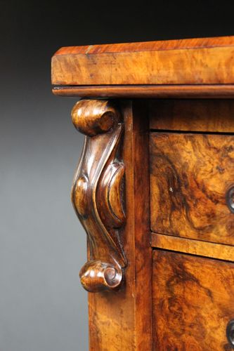 Victorian Burr Walnut Secretaire Wellington Chest