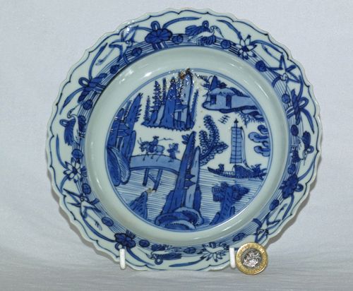 Chinese MingKraak Blue and White Plate