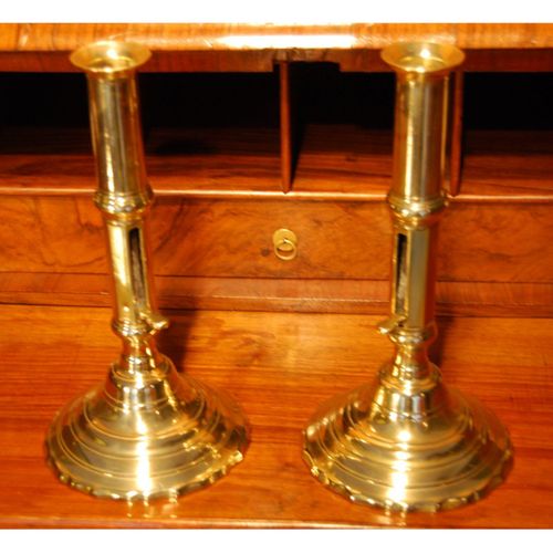 Pair of Mid 18th. century Brass Ejector Candlesticks