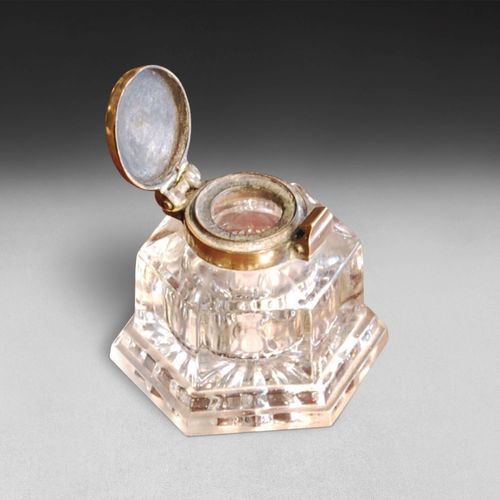 19th Century Large Hexagonal Glass Inkwell