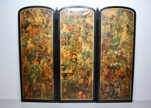 Victorian Decoupage Reversible 3-Fold Screen