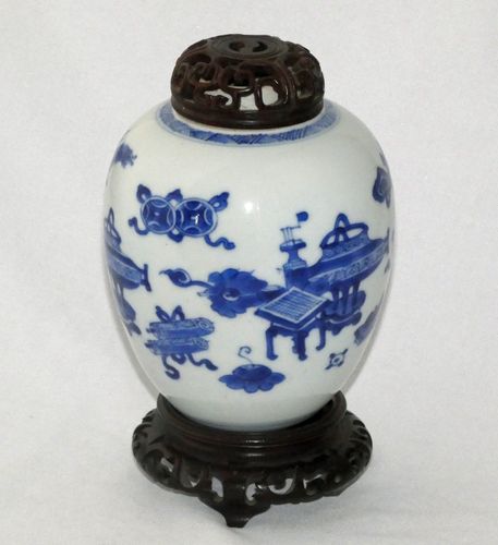 Kangxi - Chinese - 18th Century Blue and White Ovoid Porcelain Jar