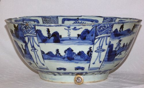 Ming Kraak Blue and White Porcelain Punch Bowl