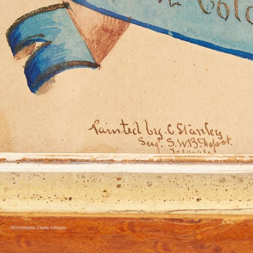 Watercolour with Photograph of The Colors Of H.M. 24th South W. Borderers