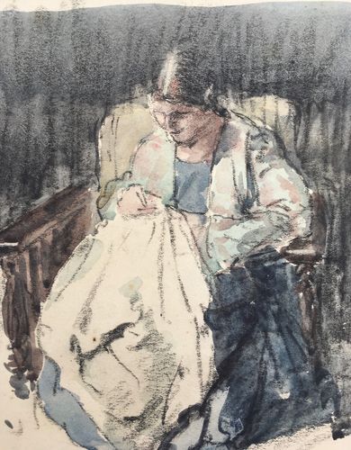 William Dring - Elizabeth Sewing - watercolour