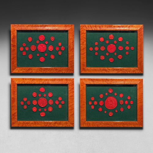 19th Century Framed set of 84 red wax seals