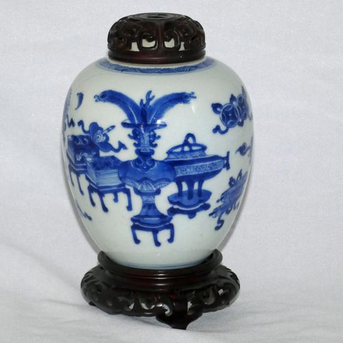 Kangxi - Chinese - 18th Century Blue and White Ovoid Porcelain Jar