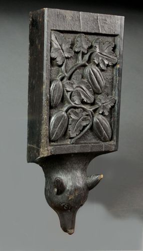 Pair of carved oak fox corbels