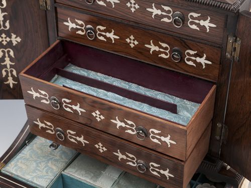 Antique Rosewood Piano Sewing Jewellery Table Cabinet